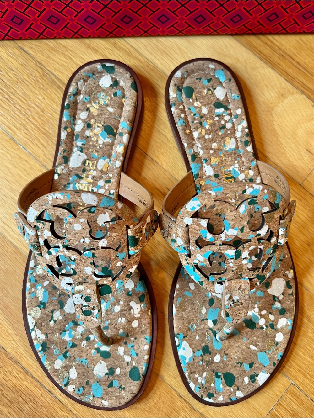 Tory Burch Blue Confetti Miller Welt Cork Sandals - Picture 5 of 12